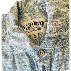 North River Mens Blue Steel Geometric Print Tencel Rayon Button Up Shirt Large